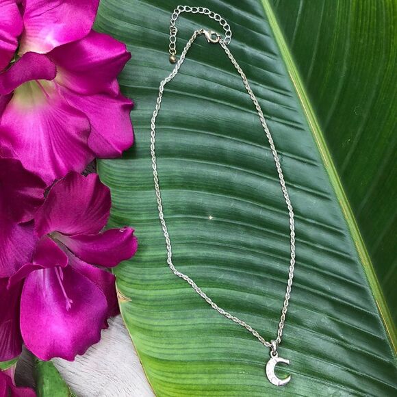 Silver Rope Chain Letter C Pendant Necklace - Picture 1 of 8